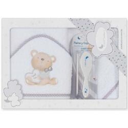Interbaby Set prosop pentru bebeluși 100x100 cm cu pieptene și perie Love you White/Grey