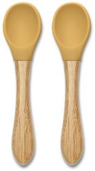 Lorelli Lingurițe de silicon pentru bebeluși cu mâner din bambus, 2 buc. Natural Yellow 10230680001 Set pentru masa bebelusi