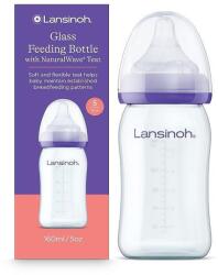Lansinoh Biberon din sticlă cu tetină din silicon Slow Flow 160 ml