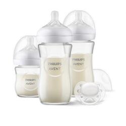 Philips Set cadou pentru bebeluși Natural Response 3.0 cu 3 biberoane din sticlă + suzetă SCD878/11