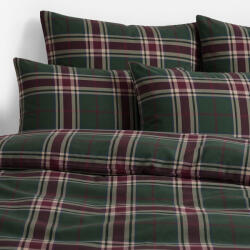Goldea lenjerie de pat flanel - verde închis carouri 140 x 220 și 50 x 70 cm Lenjerie de pat
