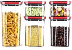 Flippy Cutii de Depozitare Alimente, Flippy, Set din 5 Cuti de tip Container, Recipiente pentru Cereale in Bucatarie, Transparente cu Capac Negru (134628)