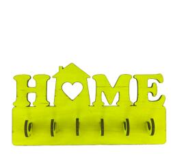 Amco Suport chei Home din lemn cu 6 agatatori 20x10x2, 4 cm, Galben fluorescent (PM094)