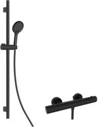 kielle Oudee - Set de duș cu baterie termostatată, bară, furtun și pară de duș EcoSpare, negru mat 20602SNT64 (20602SNT64)