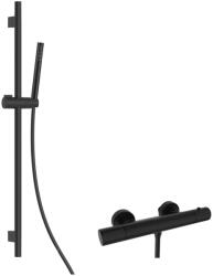 kielle Oudee - Set de duș cu baterie termostatată, bară, furtun și pară de duș Ecospare, negru mat 20602SNT54 (20602SNT54)