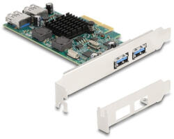 Delock PCI Express x4 kártya - 2 x külső USB 5 Gbps A-típusú és 2 x belső USB 5 Gbps A-típusú kettős csatorna - alacsony profilú formatényező