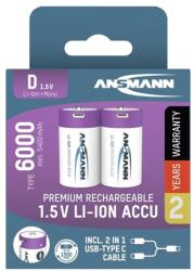 ANSMANN Li-ion akku Baby (D) 6000mAh USB-C töltéssel 2db 1314-0005 (1314-0005)