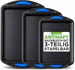 NutriChef Set 3 Bai Antiaderente NutriChef din Otel Carbon cu Manere din Silicon, Gri, Rezistente la 230C (46334833)