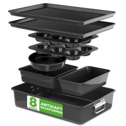 NutriChef Set forme de copt NutriChef 8 piese, antiaderente, din otel carbon, negru (67055962)