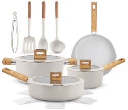 NutriChef Set de Oale si Tigai NutriChef, 14 Piese, Bej - Ceramica Antiaderenta, Manere Detasabile (59475604)