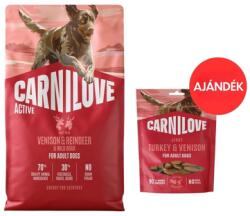 CARNILOVE Active Dog Venision and Reindeer Adult 4 kg vadhús, rénszarvas és vaddisznó kutyáknak + CARNILOVE Dog Jerky Turkey with Venision 100g AJÁNDÉK