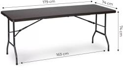  Kerti asztal, MultiGarden RZK-180B, barna, 180 cm, acél keret, HDPE műanyag felület, összecsukható, rattan hatású, teherbírás: 100 kg