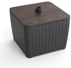 Keter Masă de grădină Deco Luzon cu suport pentru umbrelă din ratan sintetic, culoare nuc-grafit (271504)
