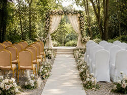 King Home Hera Bankett Szék Készlet Arany Acél Bézs Kárpittal + Wedding Fehér Huzat (4+4 db) (5900168839595)