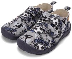 D.D.Step Pantofi de băieți din pânză, cu velcro, cu motiv de fotbal, marca Barefoot gri (14F26B)