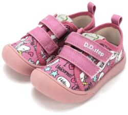 D.D.Step pantofi de pânză pentru fete, cu model și închidere cu velcro roz închis (14F3D9)
