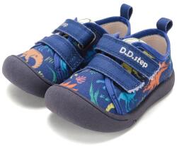D.D.Step pantofi din pânză pentru băieți, cu velcro, cu model de dinozaur Farmer albastru (14F27D)