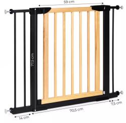  Biztonsági kapu, babarács, ECOTOYS SF-011-BC, szélesség: 74-100 cm, magasság: 77, 5 cm, egykezes nyitás, kétirányú nyílás, önzáródó, összecsukható, fém és műanyag
