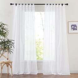 PONY DANCE Átlátszó Függöny Szett 2 db Fehér Lenvászon Hatású Hurkos Szalagos Nappali Erkélyajtó Fényáteresztő Voile Függöny 260x140 cm