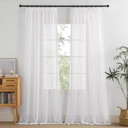 PONY DANCE Fehér Átlátszó Függöny Kráuselband Szalaggal 2 db - 350x140 cm Hosszú Voile Fényáteresztő Nappali Sínrendszer Függöny Szett