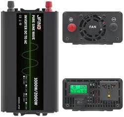 JFIND Invertor auto JFIND JF02, unda sinusoidala pura, 12V la 220V, 1000W continuu, 2000W varf, afisaj LCD, protectii multiple, ideal pentru auto, rulote, unelte, aparate sensibile (SKU3353)