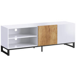 HomCom Comodă TV cu Rafturi Reglabile și Ușă Soft-Close, PAL și Oțel, 140x36, 5x50 cm, Alb și Stejar | Aosom Romania (83B-797V90WT)