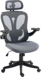HomCom Scaun de Birou Ergonomic cu Tetieră 2D, Cotiere 3D, Înălțime Reglabilă, Mesh Respirabil, Gri Închis | Aosom Romania (921-970V00CG)