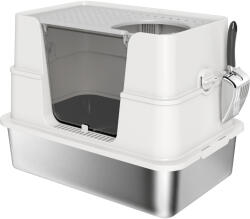 PawHut Litieră pentru Pisici Închisă din Oțel Inoxidabil XL cu Capac, Gri Deschis | Aosom Romania (D31-143V00LG)
