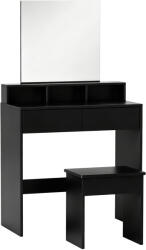 HOMCOM Masă de Toaletă cu Oglindă, 3 Rafturi, 2 Sertare, 75x38x135 cm, Negru | Aosom Romania (831-925V00BK)