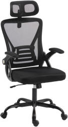 HomCom Scaun de Birou Ergonomic cu Brațe Rabatabile, Tetieră și Înălțime Reglabile, din Plasă Respirabilă, Negru | Aosom Romania (921-980V00BK)