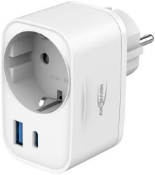 Ansmann Prelungitor, prelungitor cu prize, 1x Schuko, 1x USB-A, 1x USB-C, 20 W, alb (1001-0184)