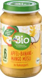 dmBio Био плодово - зърнено пюре с ябълка, банан и манго в кокос, 6+м, 190 g (3097050)