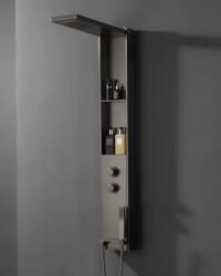 Coloana Panel de dus multifunctional Gun Metal 140 cm din inox, cu para fixa tip ploaie, dus de mana si rafturi integrate (5904589318950)