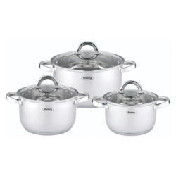 Rosberg Set de oale Rosberg R51210L6C, 6 buc. , Scala de masurare, Capace din sticla, Otel inoxidabil, Inductie, Argintiu (R51210L6C)
