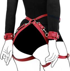 SuperLove Behind Back Waist & Thighs BDSM Handcuffs Red