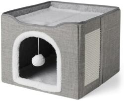 Amazon Basics macskabútor 1 szintes macskaagy házimacsáknak, kockás macskabarlang játéklabdával és kaparószőnyeggel, összecsukható, 41, 9x41,