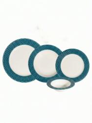 Hermia Dinner Set (24 Pieces) White Petrol Blue Lunor Costa 24 Ytkm