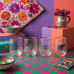  Hermia Glass Set (4 Pieces) Gold Transparent Lucky 280 HC