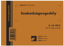 Pátria Nyomtatvány szabadságengedély PÁTRIA A/6 fekvő 50x2 lapos - fotoland