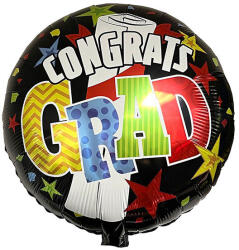  Congrats Grad fekete-színes vidám ballagási fólia lufi 45cm