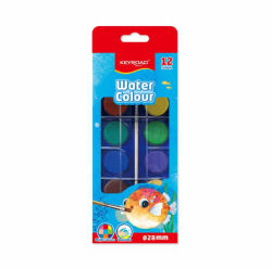 Keyroad Vízfesték készlet, 12 db-os, 28 mm festékgombokkal, ecsettel, Keyroad