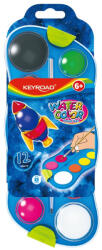 Keyroad Vízfesték készlet, 12 db-os, 10 x 28 mm + 2 x 40 mm festékgombokkal, ecsettel, Keyroad