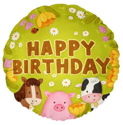 Balloons4party Balon folie rotund Happy Birthday ferma 45 cm - articole-petreceri - 14,99 RON