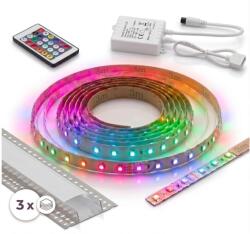 SmartLED SET 1x bandă LED RGBW DIGITAL LED/9, 6W/230V 3 m + 3x profil încastrat 1 m + telecomandă (SD0107E)
