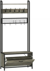 HOMCOM Cuier Pantofar 5 în 1 cu Banc Pantofar Panou Grilaj Pantofar 10 Cârlige Raft Superior şi Cadru din Oţel Gri | Aosom Romania (837-629V00GY)
