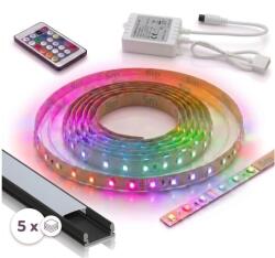 SmartLED SET 1x bandă LED RGBW DIGITAL LED/16, 5W/230V, 5 m + 5x profil încastrat de 1 m + telecomandă (SD0029D)