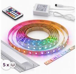SmartLED Set 1x bandă LED RGBW digitală, 16, 5W/230V, 5 m + 5x profil încastrat 1 m + telecomandă (SD0107D)