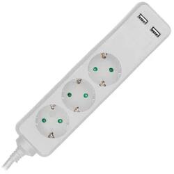 V-TAC Prelungitor 3 Cai + 2usb 1.5m(3g1.5mm2) Alb (sku-8774)