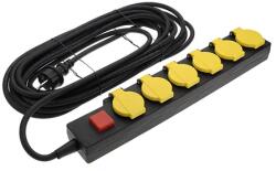 V-TAC Prelungitor 6 Cai 16a Max 3500w Ip44 10m 3x1.5mm - Negru/galben (7614)