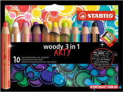 STABILO Színes ceruza készlet, kerek, vastag, STABILO "Woody ARTY 3 in 1", 10 különböző szín (TST880101)